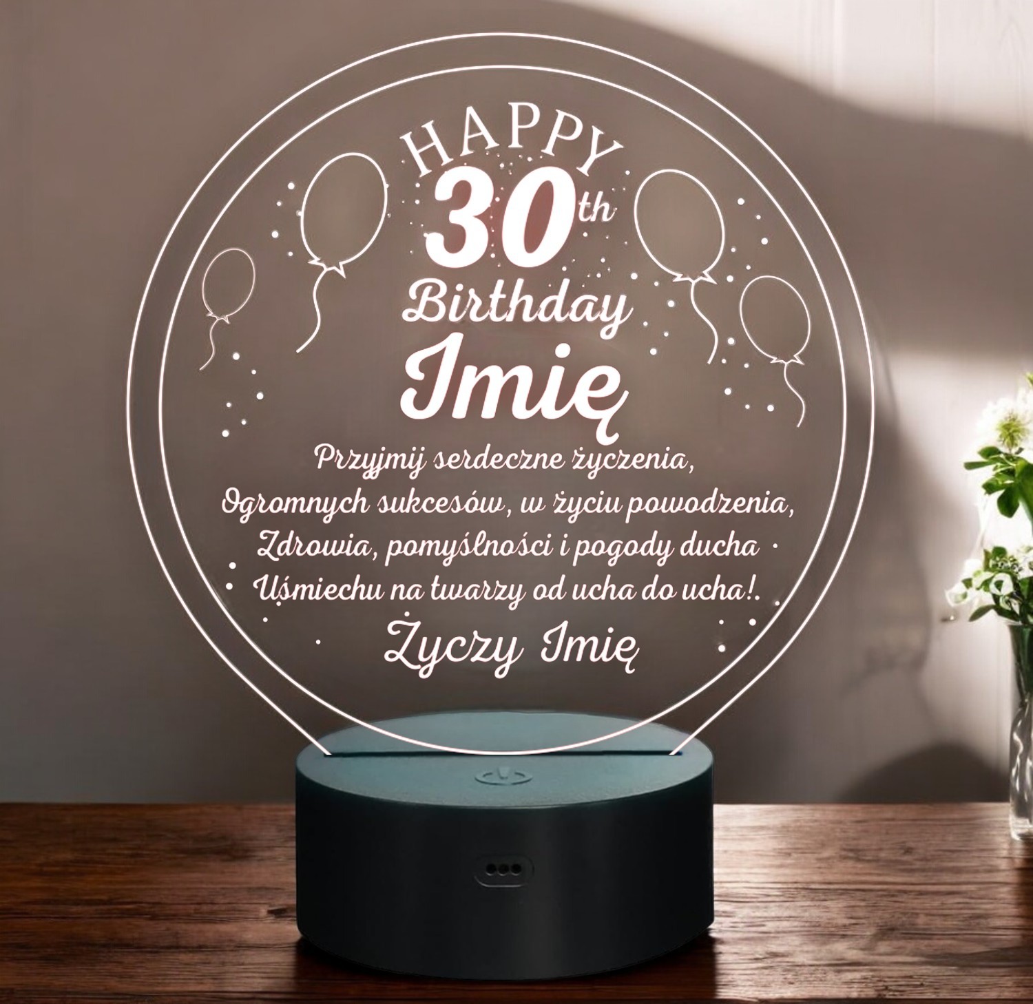 Lampka Nocna LED Prezent na 30 Urodziny Pamiątka Statuetka z Grawerem Lampka Nocna LED Prezent na 30 Urodziny Pamiątka Statuetka z Grawerem