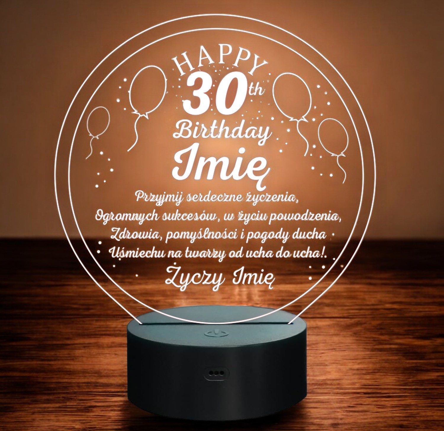 Lampka Nocna LED Prezent na 30 Urodziny Pamiątka Statuetka z Grawerem Lampka Nocna LED Prezent na 30 Urodziny Pamiątka Statuetka z Grawerem