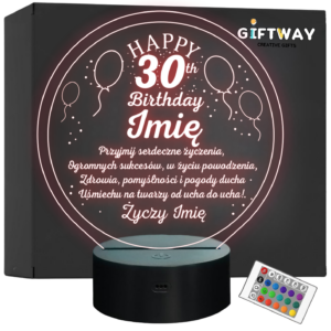 Lampka Nocna LED Prezent na 30 Urodziny Pamiątka Statuetka z Grawerem