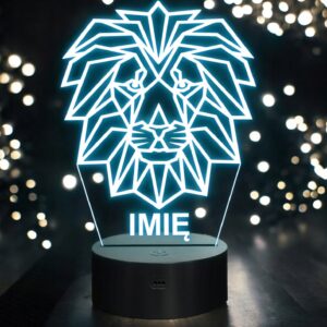 Lampka Nocna LED 3D Z Imieniem Grawer Lew Lion Personalizowana na Prezent