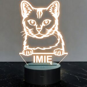 Lampka Nocna LED Burmilla Rasa Kota z Imieniem na Prezent