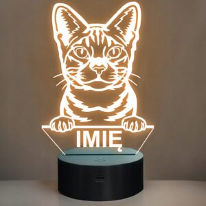 Lampka Nocna LED Ocicat Rasa Kota z Imieniem na Prezent