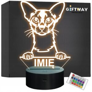 Lampka Nocna LED Colorpoint Shorthair Rasa Kota z Imieniem na Prezent