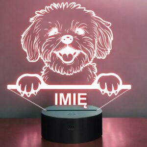 Lampka Nocna LED Maltańczyk Rasa Psa z Imieniem na Prezent