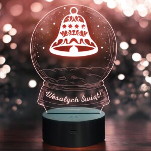 Lampka Nocna LED Święta Boże Narodzenie Kula Dzwon na Prezent Grawer