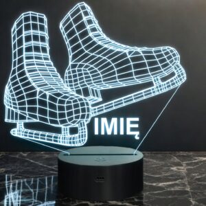 Lampka Nocna LED 3D Z Imieniem Grawer Łyżwy Na Prezent Personalizowana