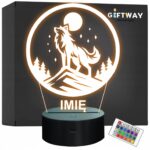 Lampka Nocna LED Statuetka Wilk w Księżycu na Prezent Grawer v.3