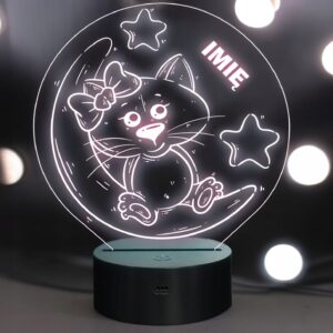 Lampka Nocna LED Kot na Księżycu Kotek Z Imieniem