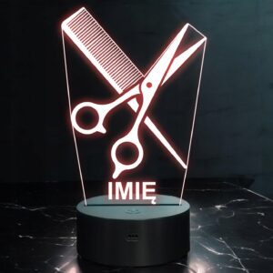 Lampka Nocna LED Imię Statuetka Fryzjer Nożyczki Grzebień Prezent Grawer v1