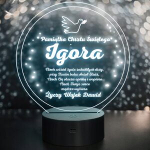 Lampka Nocna LED Prezent na Chrzest Święty Chrzciny Pamiątka Grawer