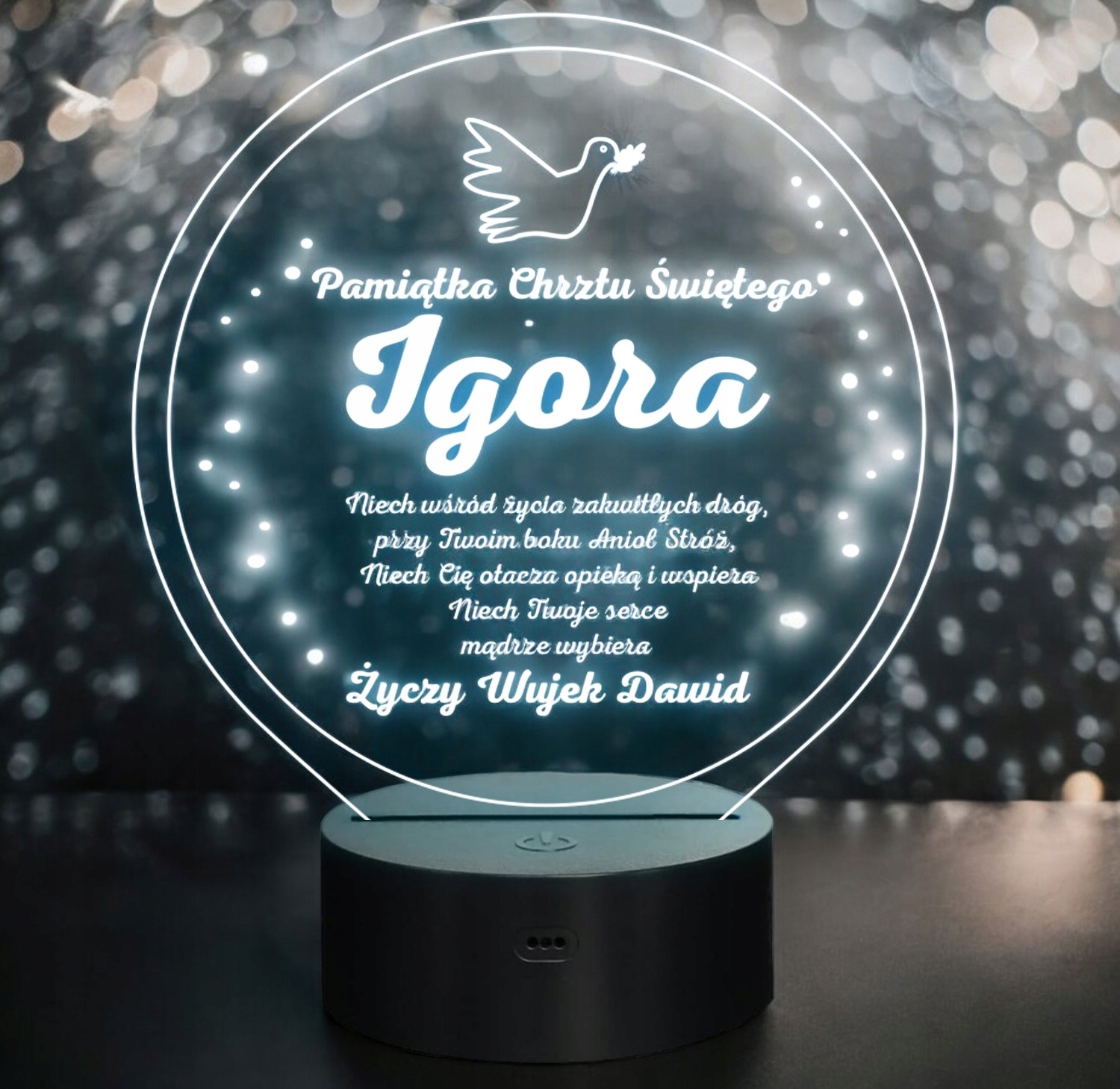 Lampka Nocna LED Prezent na Chrzest Święty Chrzciny Pamiątka Grawer Lampka Nocna LED Prezent na Chrzest Święty Chrzciny Pamiątka Grawer