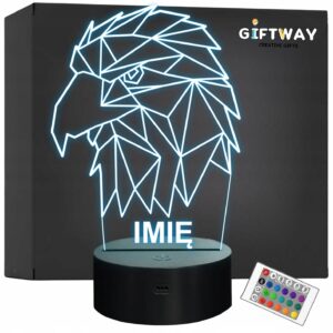 Lampka Nocna LED 3D Z Imieniem Grawer Orzeł Ptak na Prezent Personalizowana