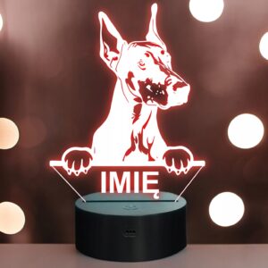 Lampka Nocna LED Doberman Rasa Psa z Imieniem na Prezent v.1