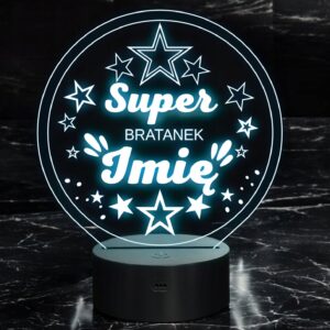 Lampka Nocna LED Statuetka Super Bratanek Syn Brata Prezent Grawer