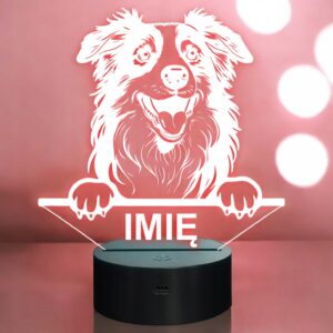 Lampka Nocna LED Pies Owczarek Australijski Australian Shepherd z Imieniem