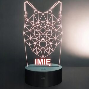 Lampka Nocna LED 3D Z Imieniem Grawer Wilk Geometryczny na Prezent