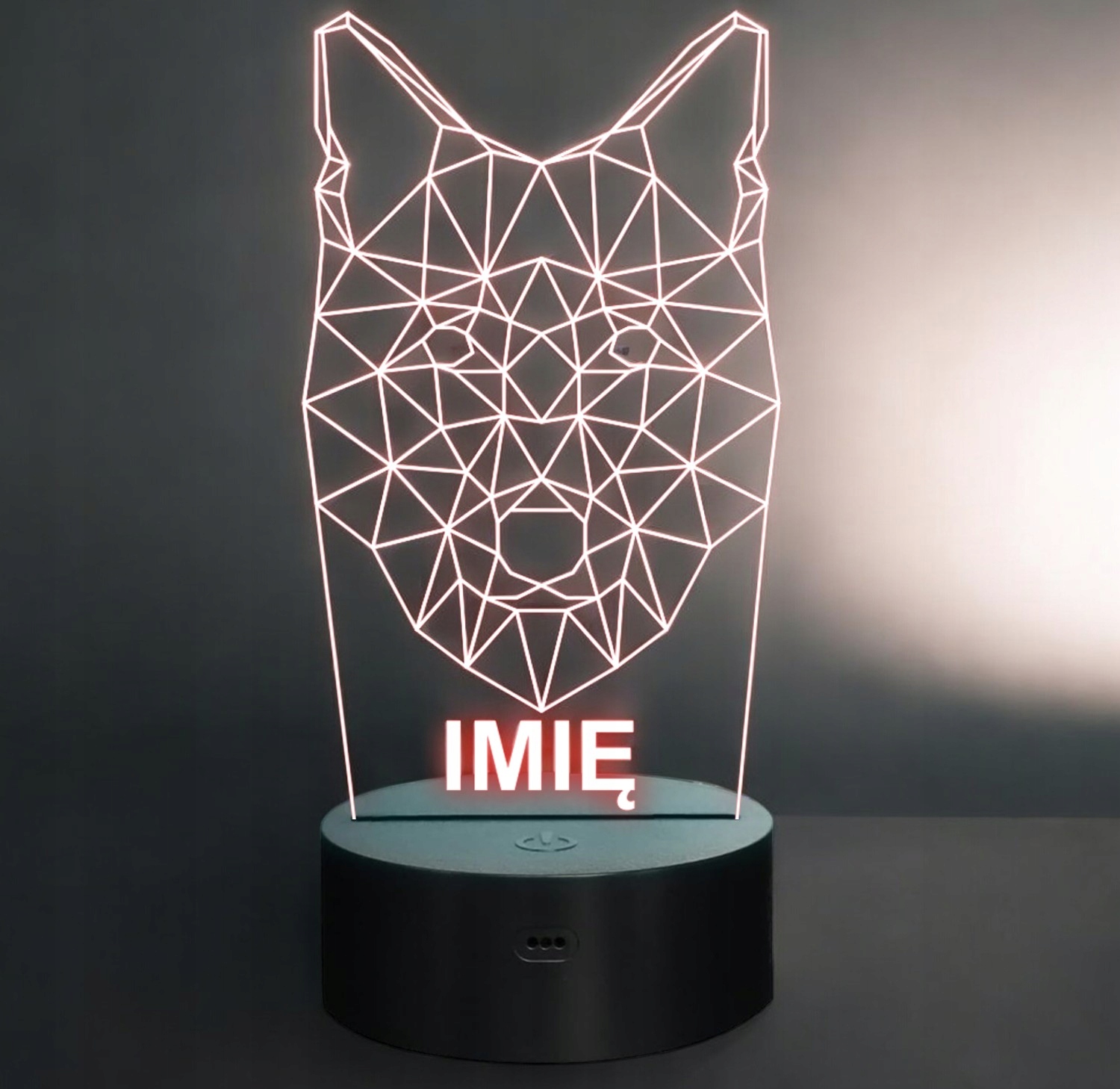 Lampka Nocna LED 3D Z Imieniem Grawer Wilk Geometryczny na Prezent Lampka Nocna LED 3D Z Imieniem Grawer Wilk Geometryczny na Prezent