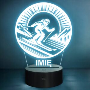 Lampka Nocna LED Statuetka Sporty Zimowe Narty Narciarz Prezent Grawer v.3