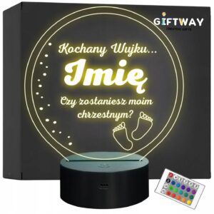 Lampka Nocna LED Statuetka Pytanie dla Chrzestnego Chrzest Prezent Grawer