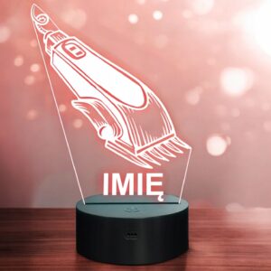 Lampka Nocna LED Imię Statuetka Maszynka Fryzjerska Barber Prezent Grawer