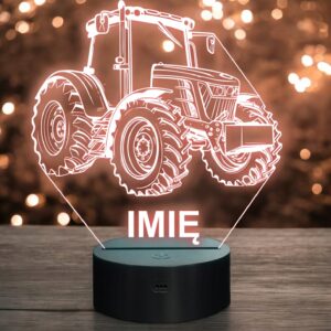 Lampka Nocna LED Imię Statuetka Traktor Rolnik na Prezent Grawer v.3