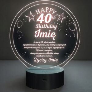 Lampka Nocna LED Prezent na 40 Urodziny Pamiątka Statuetka z Grawerem