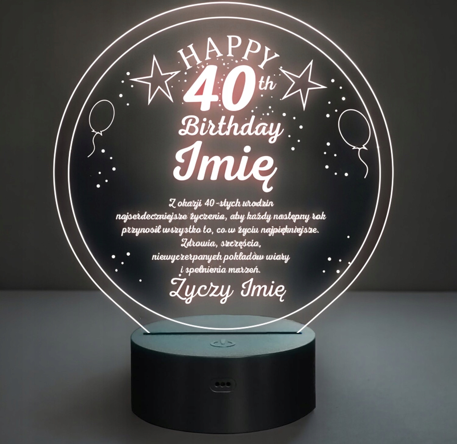 Lampka Nocna LED Prezent na 40 Urodziny Pamiątka Statuetka z Grawerem Lampka Nocna LED Prezent na 40 Urodziny Pamiątka Statuetka z Grawerem