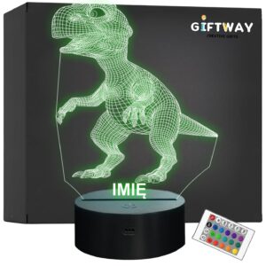 Lampka Nocna LED Dinozaur 3D Dino Z Imieniem Personalizowana na Prezent