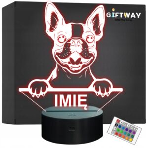 Lampka Nocna LED Boston Terrier Rasa Psa z Imieniem na Prezent