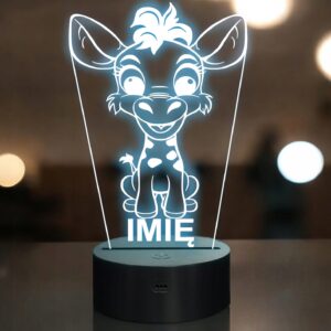 Lampka Nocna LED Z Imieniem Słodka Żyrafa dla Dzieci na Prezent Grawer