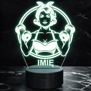 Lampka Nocna LED Imię Kulturystka Pop Art Sport Hantle na Prezent Grawer