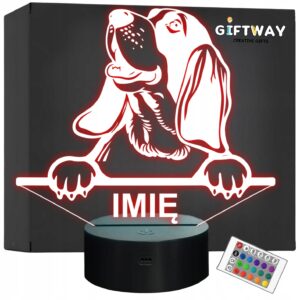 Lampka Nocna LED Pies Basset Hound Rasa z Imieniem na Prezent