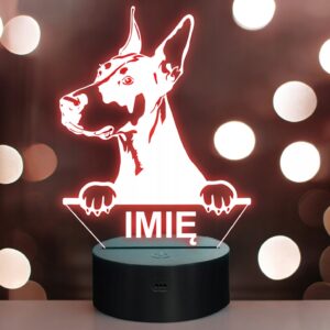 Lampka Nocna LED Doberman Rasa Psa z Imieniem na Prezent v.2