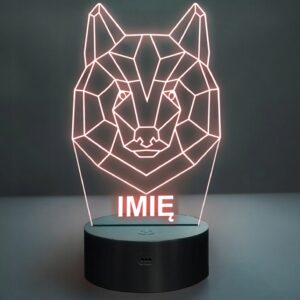 Lampka Nocna LED 3D Z Imieniem Grawer Wilk na Prezent Personalizowana