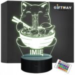 Lampka Nocna LED Imię Słodki Kot Jedzący Ramen Anime na Prezent Grawer v.1