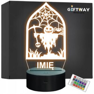 Lampka Nocna LED Imię Statuetka Halloween Strach na Wróble Prezent Grawer