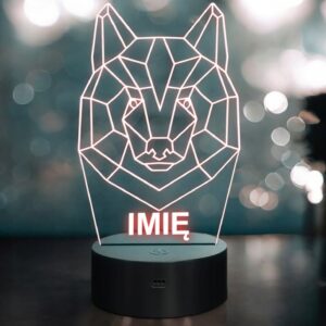 Lampka Nocna LED 3D Z Imieniem Grawer Wilk na Prezent Personalizowana