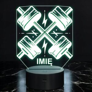 Lampka Nocna LED Imię Statuetka Hantle Siłownia na Prezent Grawer
