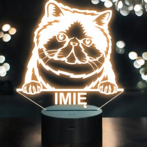 Lampka Nocna LED Exotic Shorthair Rasa Kota z Imieniem na Prezent