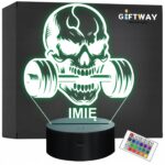 Lampka Nocna LED Imię Statuetka Czaszka Hantle Siłownia Prezent Grawer