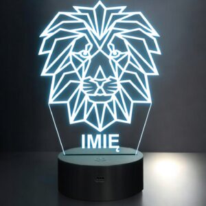 Lampka Nocna LED 3D Z Imieniem Grawer Lew Lion Personalizowana na Prezent