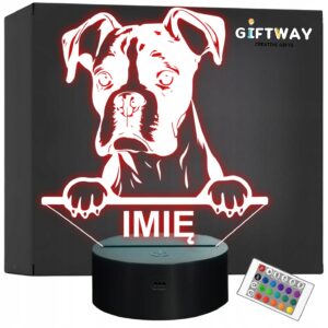 Lampka Nocna LED Boxer Rasa Psa z Imieniem na Prezent v.1