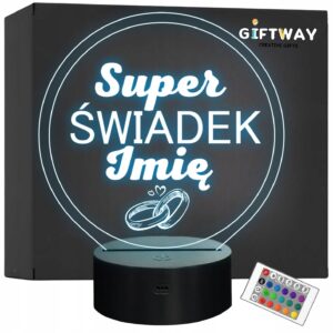 Lampka Nocna LED Statuetka Super Świadek na Prezent Grawer