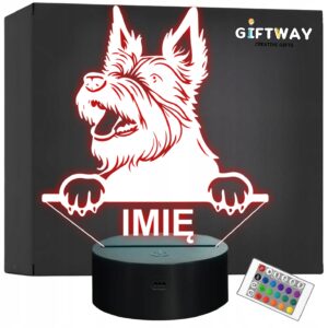Lampka Nocna LED Terrier Szkocki Rasa Psa z Imieniem na Prezent