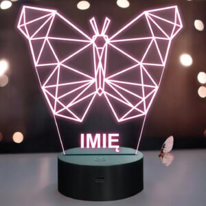 Lampka Nocna LED 3D Z Imieniem Grawer Motyl Motylek na Prezent
