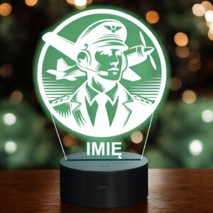 Lampka Nocna LED Statuetka Pilot Wojskowy Zawód Samolot Prezent Grawer v.1