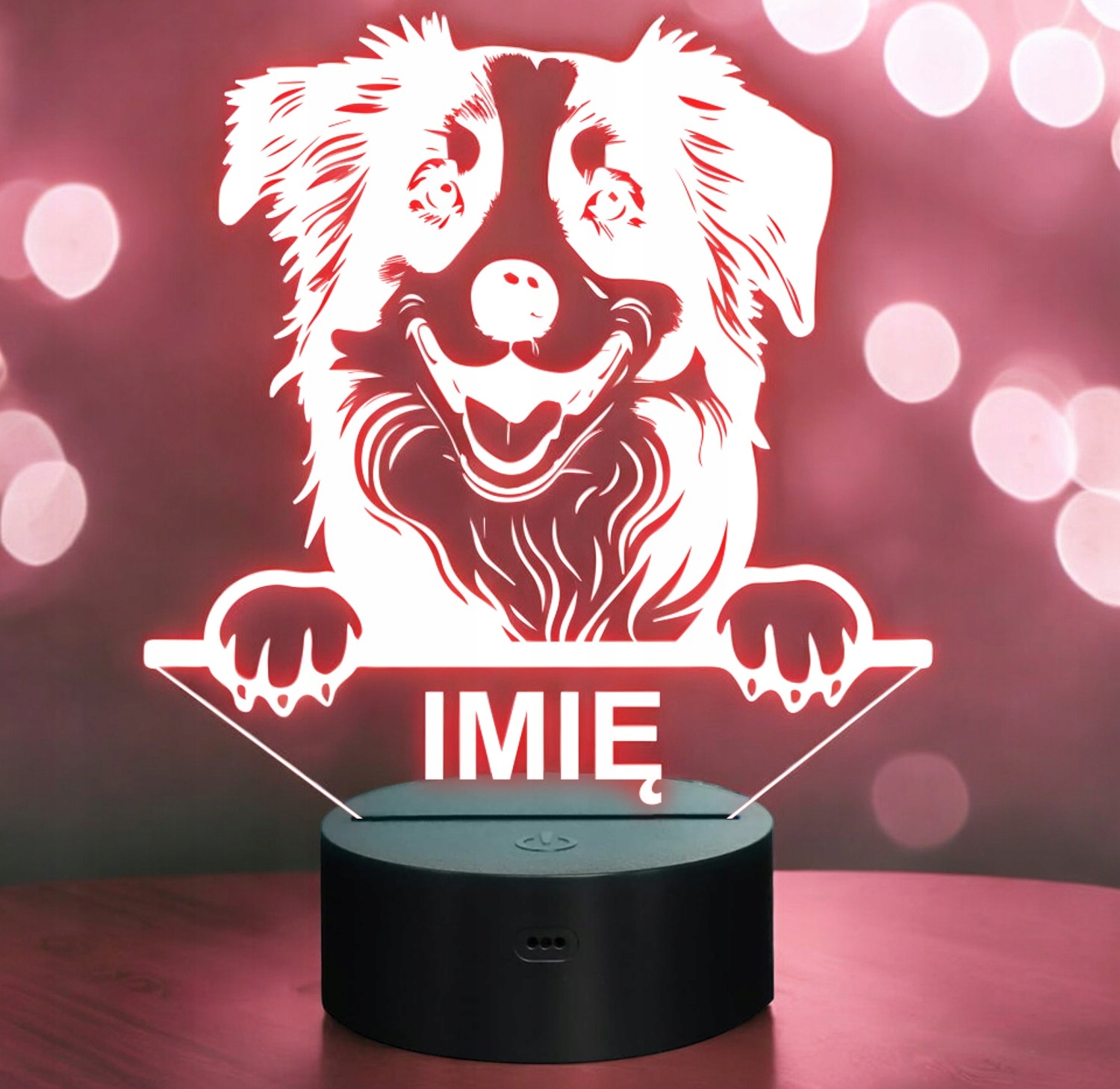 Lampka Nocna LED Miniaturowy owczarek amerykański Psa z Imieniem Prezent Lampka Nocna LED Miniaturowy owczarek amerykański Psa z Imieniem Prezent