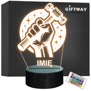 Lampka Nocna LED Statuetka Ręka Młotek Stolarz Budowa na Prezent Grawer v.1