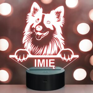 Lampka Nocna LED Owczarek szetlandzki Rasa Psa z Imieniem na Prezent