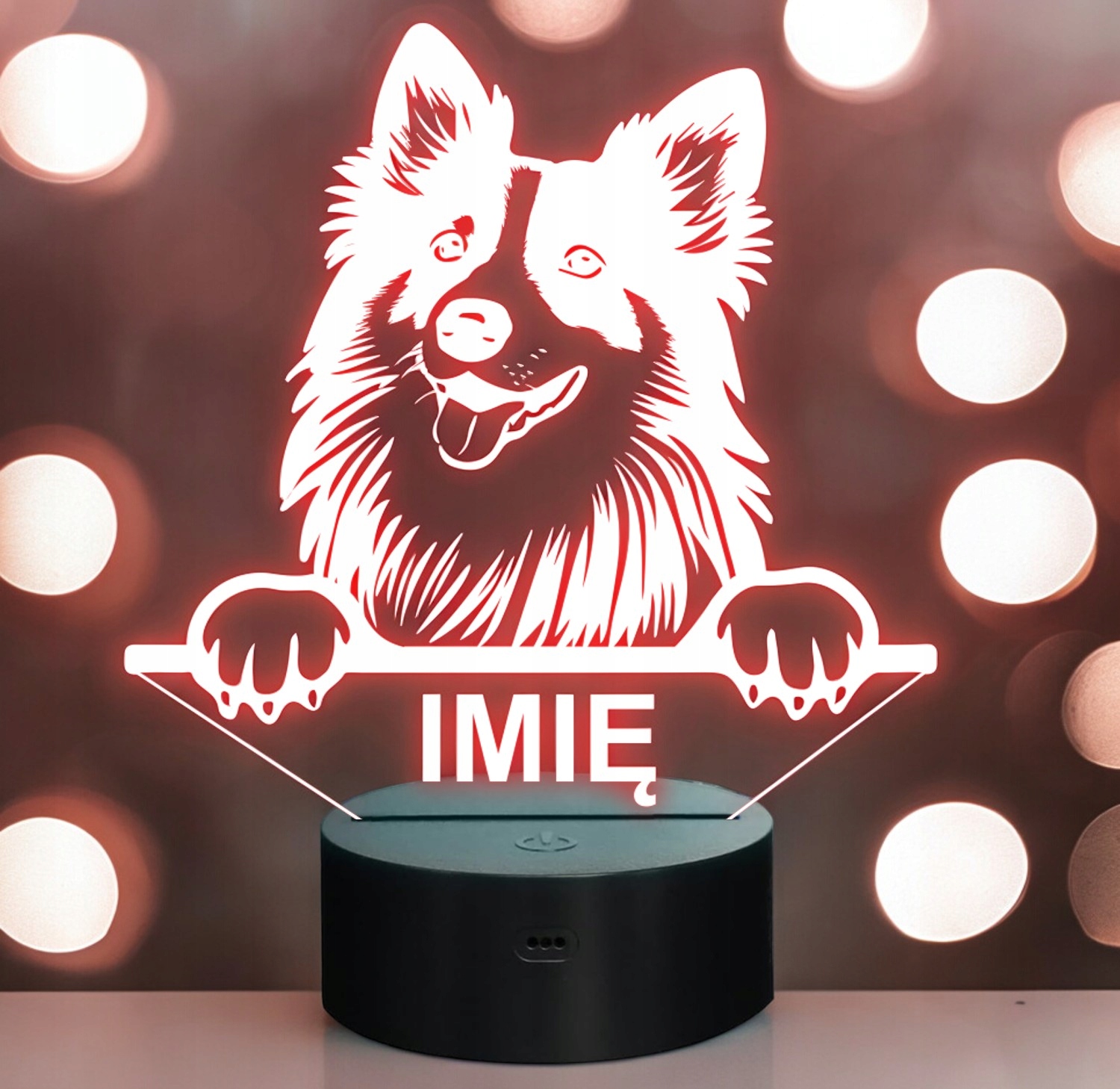 Lampka Nocna LED Owczarek szetlandzki Rasa Psa z Imieniem na Prezent Lampka Nocna LED Owczarek szetlandzki Rasa Psa z Imieniem na Prezent
